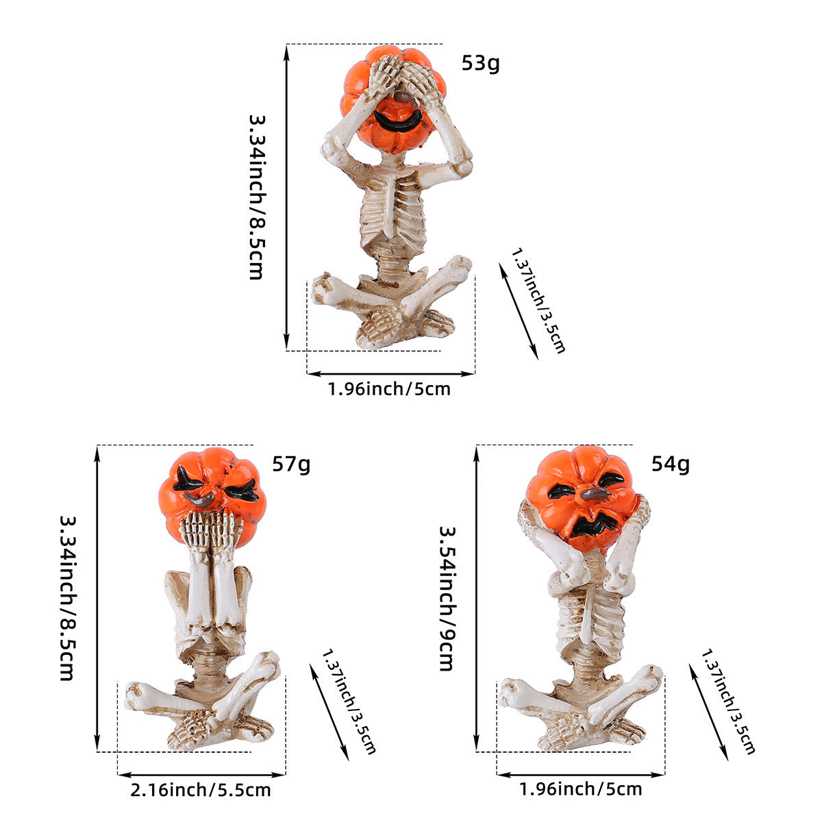 Ornamenti per bambole con teschio e testa di zucca