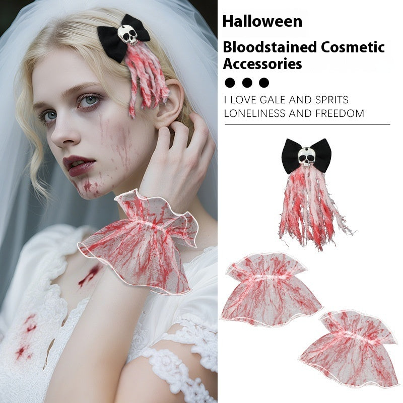 Bracciale in pizzo nero scuro rosa vintage per copricapo da sposa di Halloween